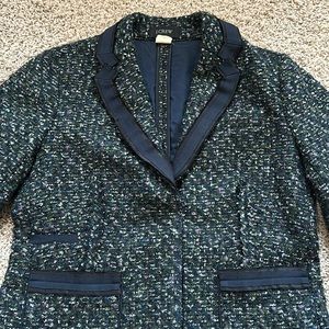 J.Crew Navy Green Boucle Tweed Blazer Jacket sz 4